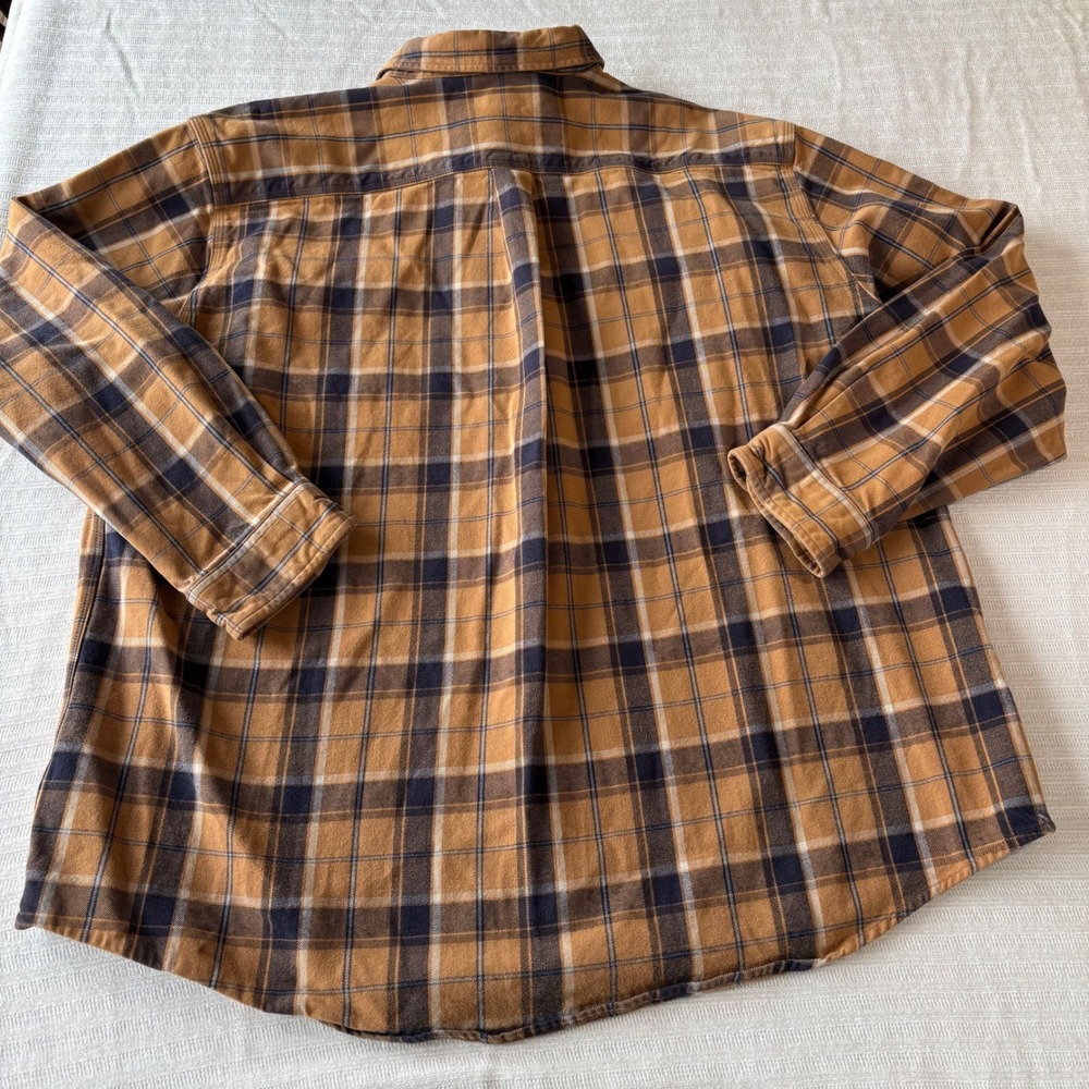 Carhartt Mens 2XL Plaid Flannel Button Down Shirt Brown Blue Cotton S145BRN - Picture 2 of 10